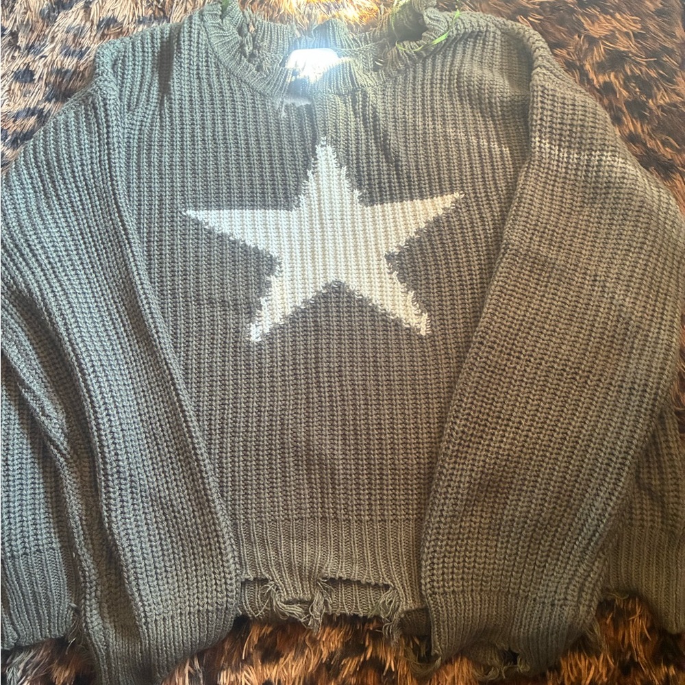 Women’s Olive Green Star Knit Sweater